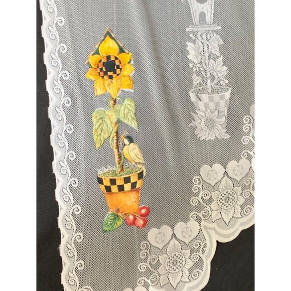 Springtime Swag Lace Curtains with Floral Design 58"x38" White Window Décor - Picture 8 of 15